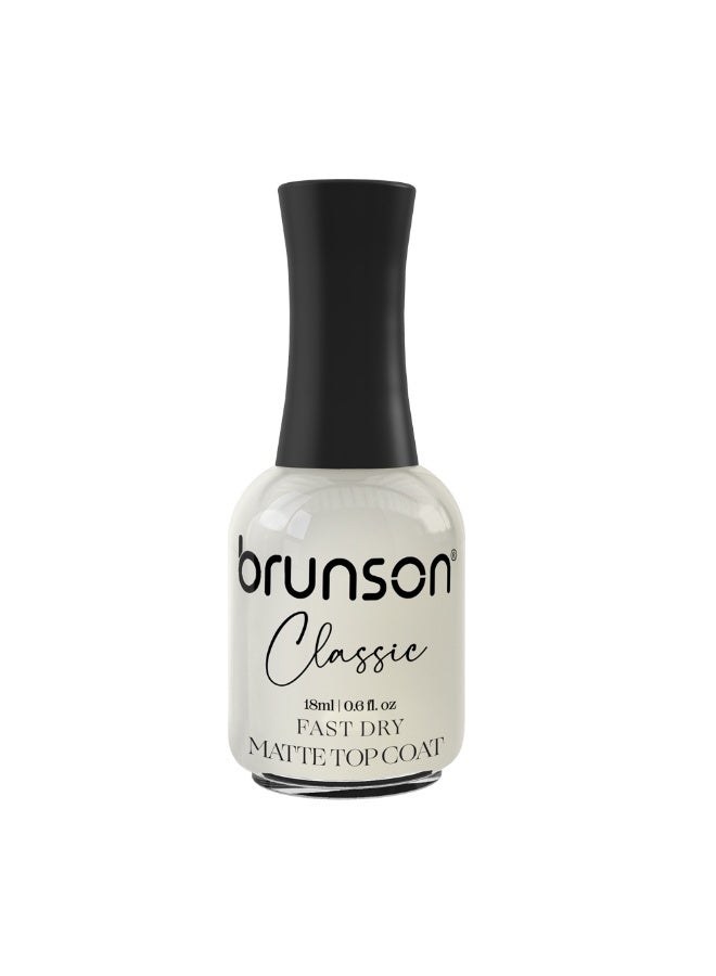 Brunson Fast Dry Nail Top Coat 18ml – Quick-Dry Matte Nail Top Coat, Long-Lasting Anti-Chipping Clear Top Gel for Nail Polish & Lacquer, Salon & Home Use – Velvety Matte Finish